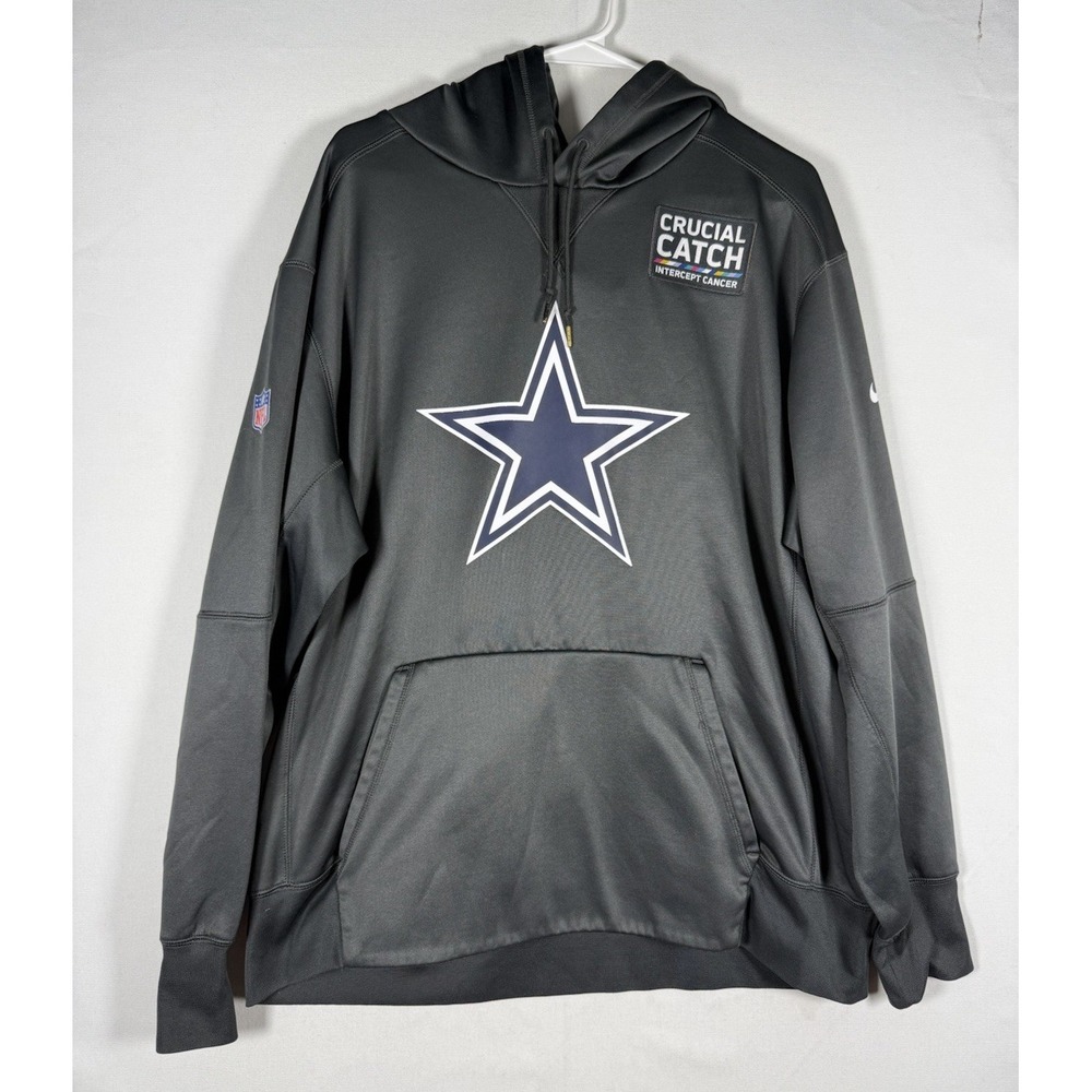 Nike Dallas Cowboys NFL Hoodie XL Gray Crucial Catch Intercept Cancer On Field